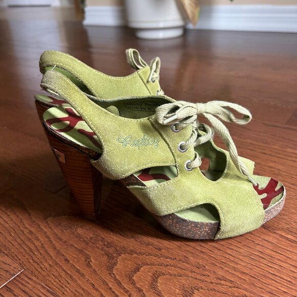 Replay Green Suede Heels - Picture 2 of 4